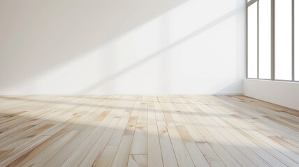 empty white wall and light wooden floor.