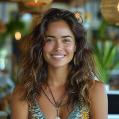 Fototapeta premium Smiling Office Worker from Brazil in a Cozy Office