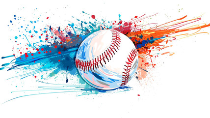 baseball ball with colorful paint on white background