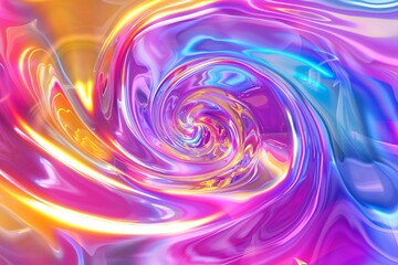 Obraz premium Iridescent rainbow fluid spirals, neon colors, holographic effect, glossy finish, seamless loop