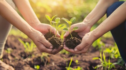 Protecting Our Future: Two Hands Hold Young Saplings