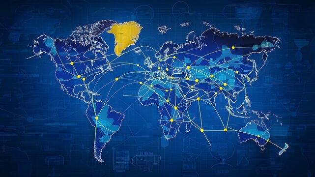 Global Business and Big Data Analytics - World Map Network Linkage Illustration