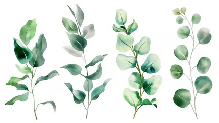 Watercolor eucalyptus set. eucalyptus branches and leaves collection