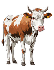 Vector cartoon brown cow on a transparent png background