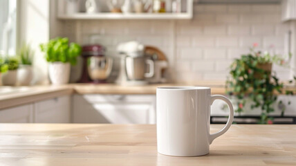 Obraz premium white mug in kitchen room. - mockup.