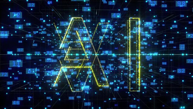 AI, title with mirror characters. Technology Digital big Data Network Abstract Background, Artificial Intelligence.