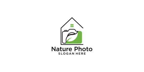 Creative nature photography logo design with unique concept , premium vector