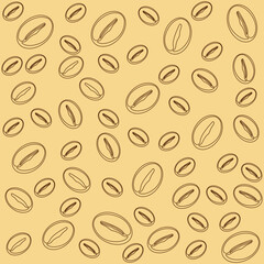 Vector pattern of coffee beans lines abstract wallpaper light brown background.