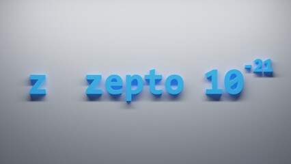 z zepto 10 -21 Metric Prefixes numbers - 3D render illustration - white background