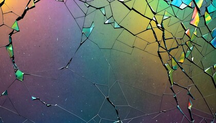 broken, cracked iridescent glass, broken screen effect