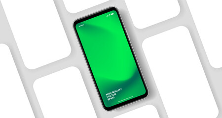 Realistic smartphone mockup. Mobile phone vector with isolated on white background. Device front view. 3D mobile phone with shadow. Realistic, high quality smart phone mockup for ui ux presentation.