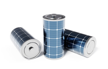 Solar power concept. Battery with solar panel. 3d-rendering