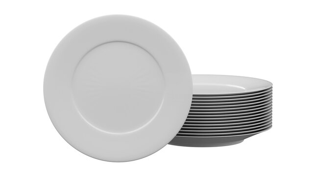 While clean dish with stack of plate isolated white background