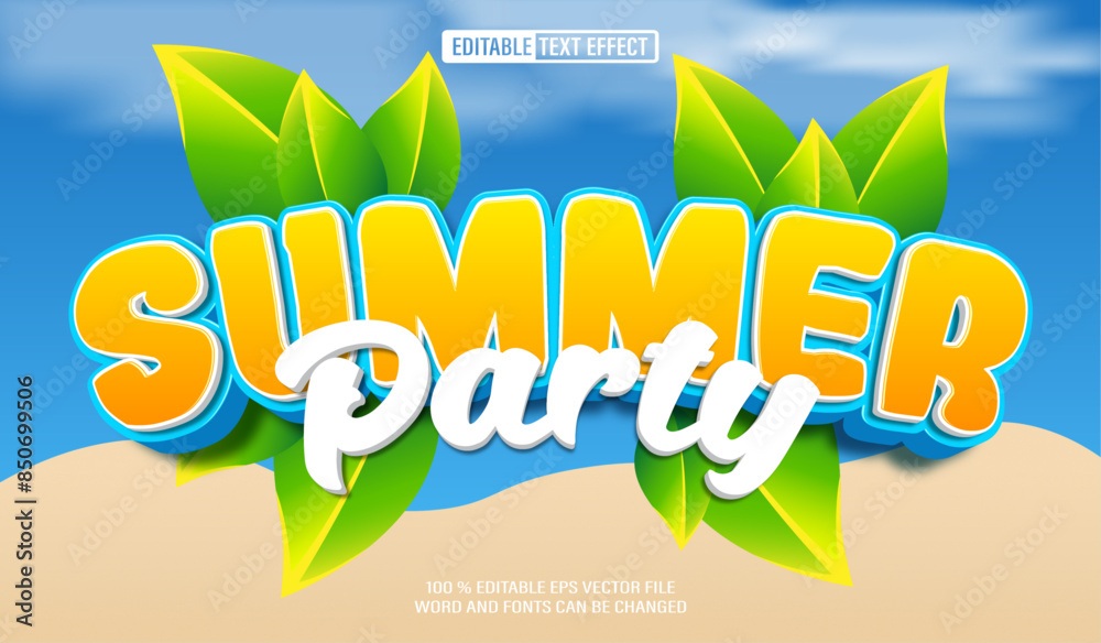 Poster editable 3d text style effect - summer party text effect template