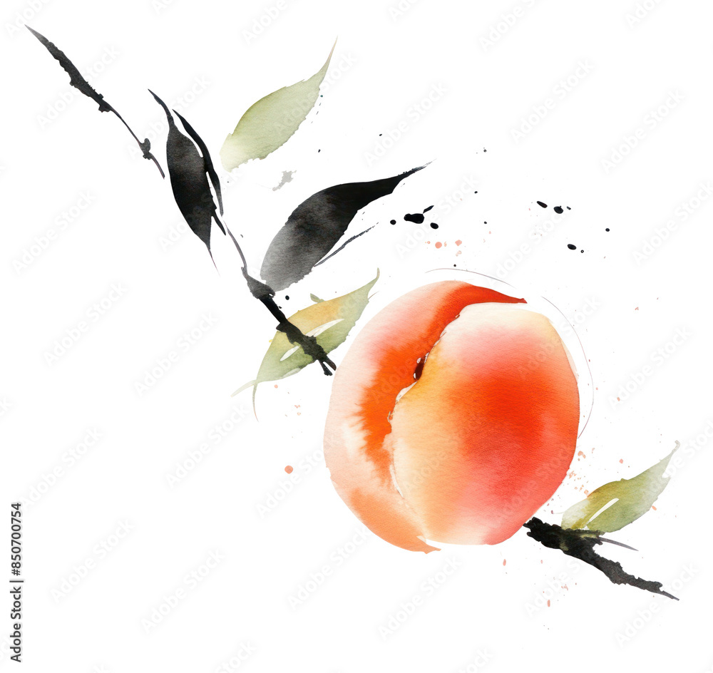 Poster png peach fruit peach painting plant.