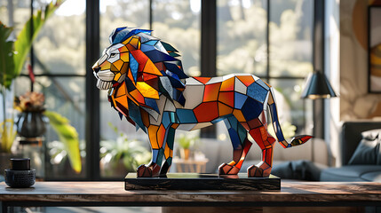 Obraz premium Superbe photo d'une sculpture d'animal en mozaïque de toutes les couleurs