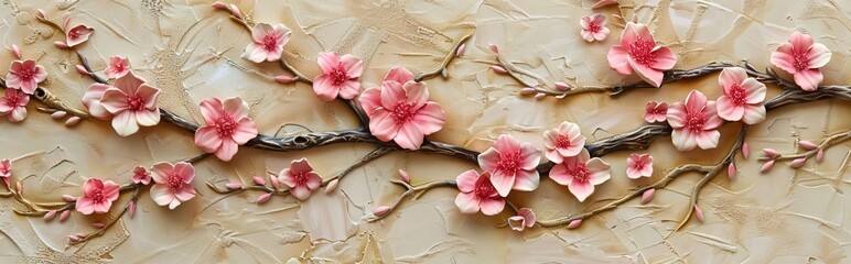 Fototapeta premium 3d picture of a tree with pink flowers background for digital printing wallpaper, custom design wallpaper. AI generated illustration