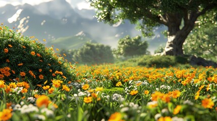 Obraz premium Enchanting Wild Flowers in Sunlit Forest. Floral Background
