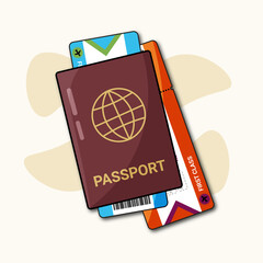 International passport with airplane tickets inside | Premium Vector