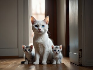 A collection of cats and their typical companions, a dog and a mouse
