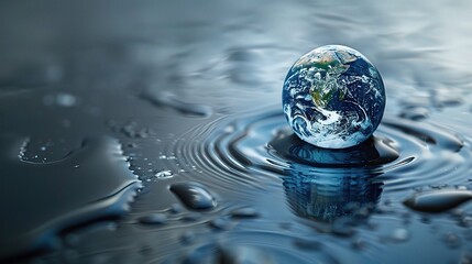 Earth encapsulated in a pristine water droplet, advocating for ecological balance. 