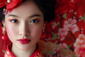 Fototapeta premium Beautiful Asian women in traditional clothing can focus on the elegance, traditional beauty, and rich culture reflected in every detail of their clothing.