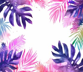 Hojas tropicales de colores sobre fondo blanco