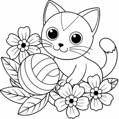 coloring-page--curious-kitten-playing-with-a-ball