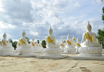 The white Buddha statue was created by a devotee for a Buddhist temple.Thailand, Khemmarat, Ubon ratchathani