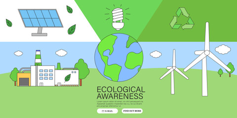 ESG, green energy, sustainable industry or ecological production concept banner. Environmental, Social, Corporate Governance vector illustration. Earth protection banner, placard, poster.