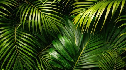 Fototapeta premium Close-up of overlapping tropical palm leaves creating a natural pattern
