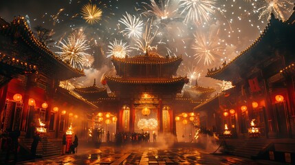 Obraz premium People enjoying fireworks on Chinese New Year, China