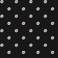 Repeating Pattern Of White And Pink Watercolor Flowers On Black Background with paper texture