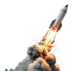 Rocket launch with fire and smoke trail, cut out