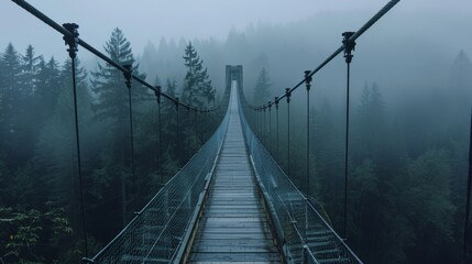 Obraz premium Suspension Bridge Through a Misty Forest