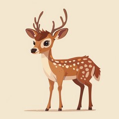 Obraz premium Cartoon deer with warm brown and white tones, inviting expression and simple details.