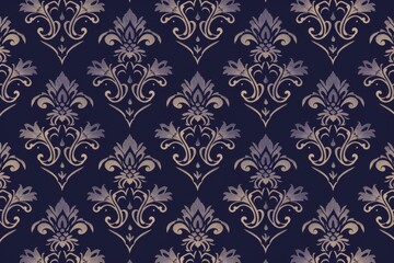 Damask Pattern in Blue and Beige