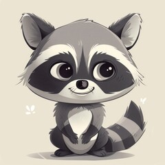 Obraz premium Minimalist gray and white raccoon character, exuding joy in a cartoon style.