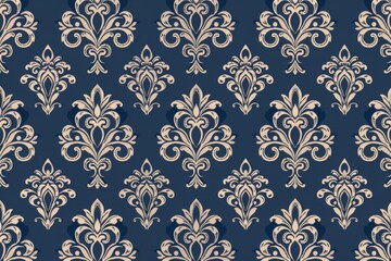 Fototapeta premium Elegant Damask Pattern in Navy Blue and Beige