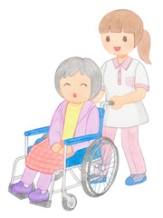 車椅子を押す介護士・看護師