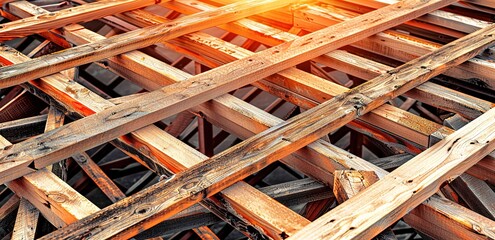 A collection of wooden pieces neatly installed with sunlight shining from behind