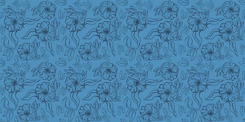 Seamless and infinite blue floral pattern,ideal for textiles