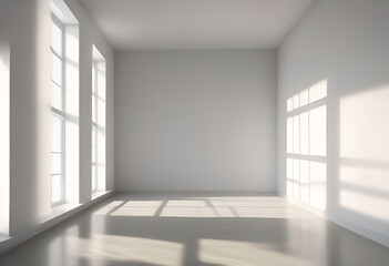 sun rays light from window on white wall in minimal style
