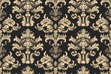 Ornamental Damask Pattern in Gold and Black