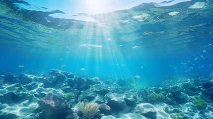 Fototapeta premium Split underwater view with sunny sky and serene sea.