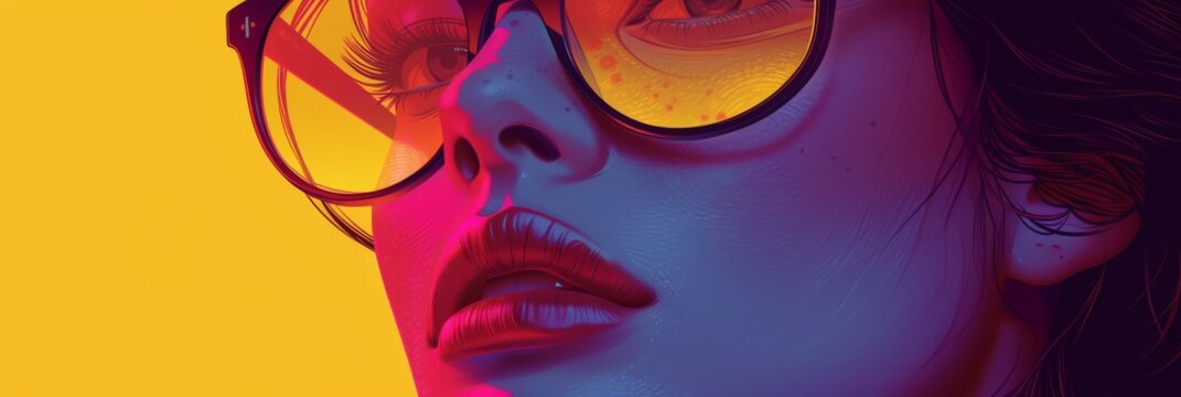 Hip Kapre in sunglasses, mid-century style, vibrant yellow, pink, eggplant tones._flat design, abstract, colorful vector art.