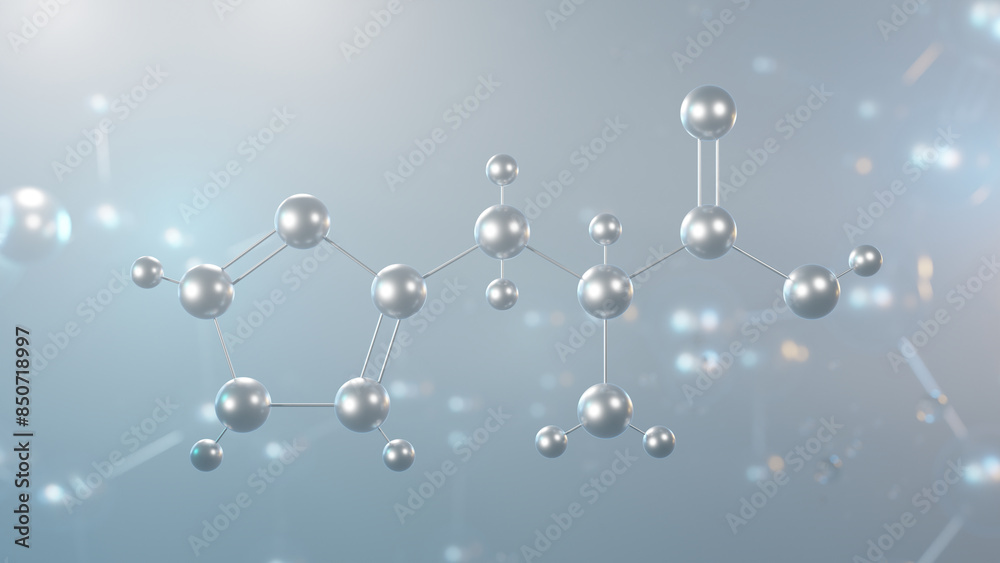 Sticker histidine molecular structure, 3d model molecule, essential amino acid, structural chemical formula view from a microscope