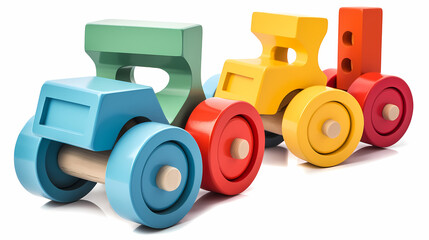 Set of 3 colorful classic toddler cutout or child's toys of car wheels, xylophone and geometric cubes isolated on white.