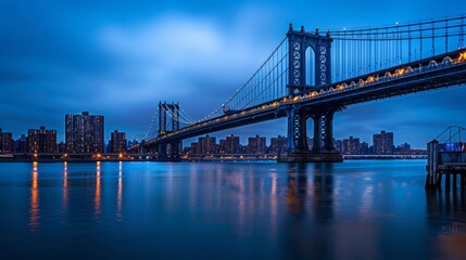 Manhattan Bridge at Dusk Over the East River