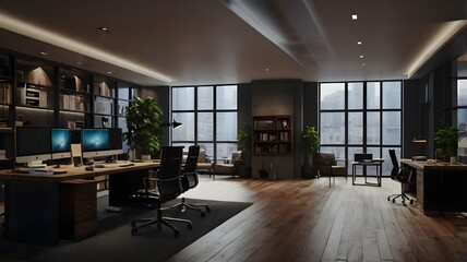 Modern office interior with big windows 